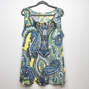 DB Paisley Floral Sleeveless Top Womens 2X Stretch Casual Workwear Beachy Boho